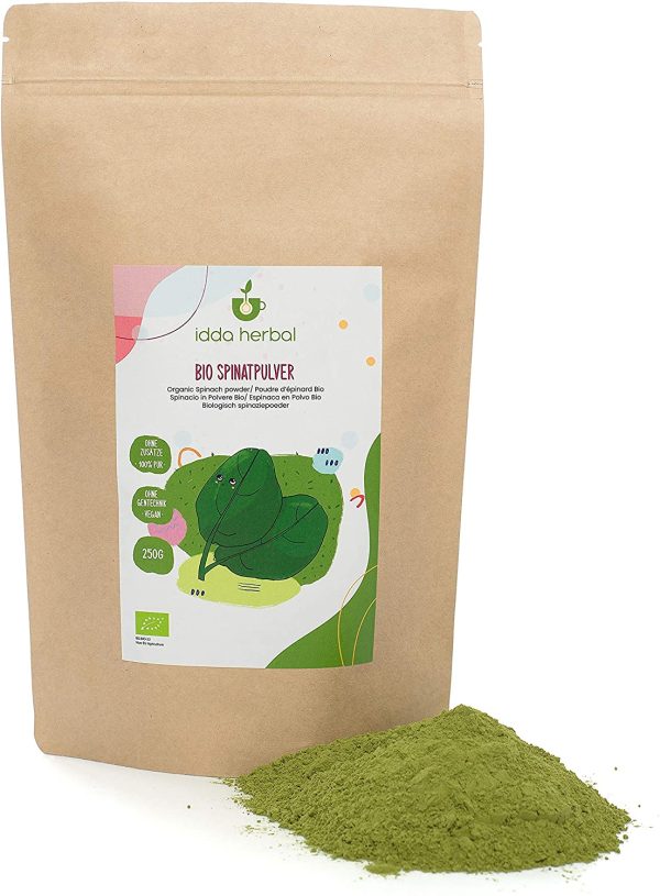 Spinaci bio in polvere (250g), spinaci macinati, 100% naturali, macinati delicatamente, senza additivi, vegani - immagine 6