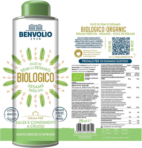 Olio di Sesamo Biologico Spremuto a Freddo Crudo - BENVOLIO 1938 | 250 ml - Olio di Sesamo Alimentare per cibo Giapponese cibo Cinese cibo Coreano e Olio Massaggio Professionale Ayurveda SESAME OIL - immagine 9