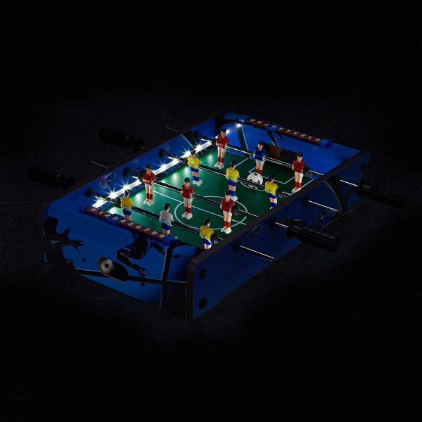 Relaxdays Biliardino Calcio Balilla da Tavolo, con Illuminazione LED, Bambini & Adulti, 4 Aste con 2 Palline, Mini, Blu, Colore, 10024099 - immagine 8