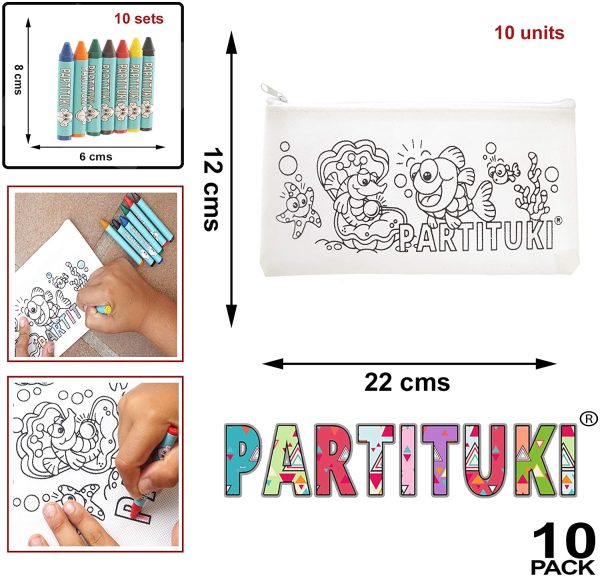 Gadget Compleanno Bambini Partituki. 10 Astucci e 10 Set di 7 Pastelli a Cera Colorati. Regalini Pignatta Compleanno Bambini. Con Certificato CE di Non Tossicit?? - immagine 2