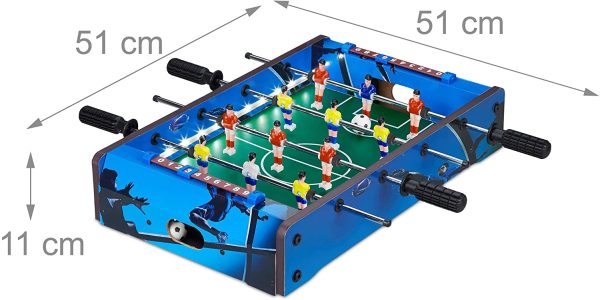 Relaxdays Biliardino Calcio Balilla da Tavolo, con Illuminazione LED, Bambini & Adulti, 4 Aste con 2 Palline, Mini, Blu, Colore, 10024099