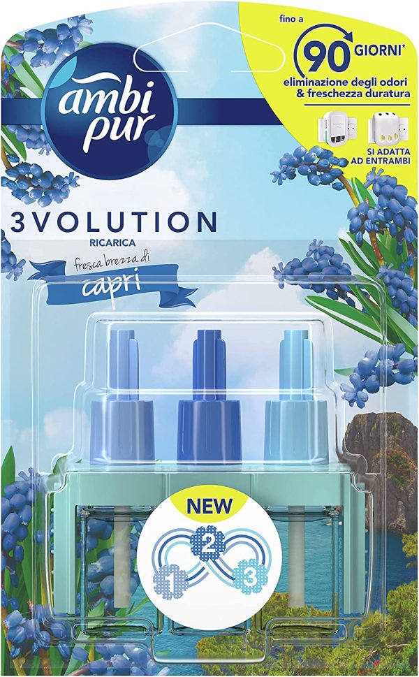 Ambi Pur 3Volution Profumatore per Ambienti Brezza di Capri, 1 Ricarica, Deodorante ambiente Elimina Odori, Sicuro da Usare in Ogni Stanza, Ogni Ricarica ha una durata fino a 90 giorni di Profumo - immagine 5