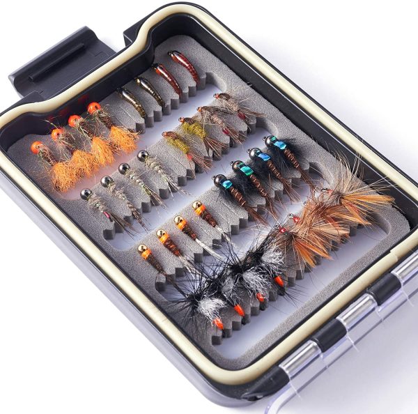 Bassdash Fly Fishing Flies Kit Assortimento di Mosche Trota Bass Fishing con Fly Box, 36/64/72/76/80/96 Pezzi con Mosche secche/bagnate, ninfe, Stelle filanti, Popper - immagine 6