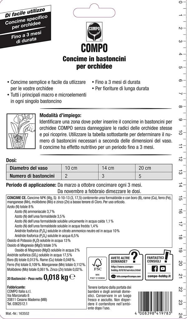 Compo Concime in Bastoncini per Orchidee, 20 Bastoncini, 18 g