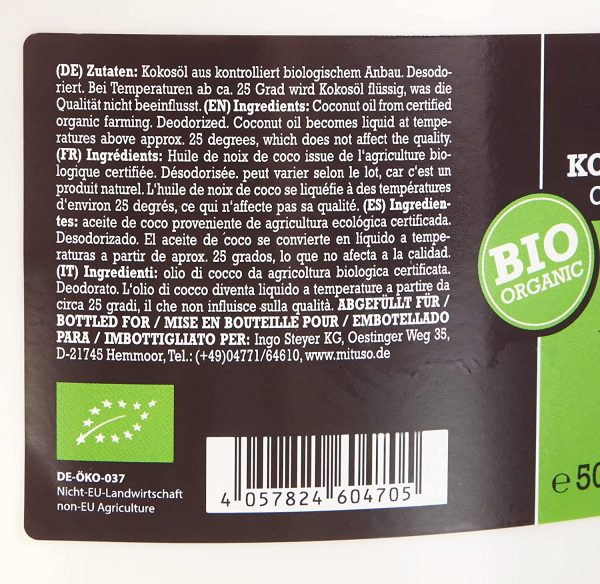 Mituso Olio di Cocco Biologico Mituso, Insapore (Deodorato), Confezione da 1 (1 X 5000 Ml) in Un Pratico Secchio - 5000 ml - immagine 3