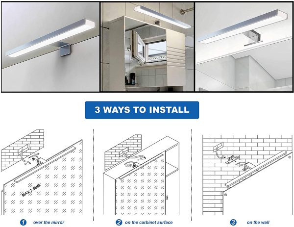 Lampada da Specchio Bagno 30 cm 7W 490LM 230V Bianco Freddo 3000K, Lampada da Bagno,IP44 Classe II,Morsetto su Specchio/Armadio/Illuminazione a Parete 300mm - immagine 8