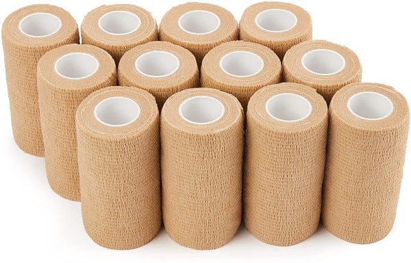 Garza Autoadesiva 10cm x 4,5m, 12 Rotoli Benda Elastica Coesiva, Fasciatura Coesiva per Primo Soccorso, Sport, Cavalli, Cani (Beige) - immagine 5