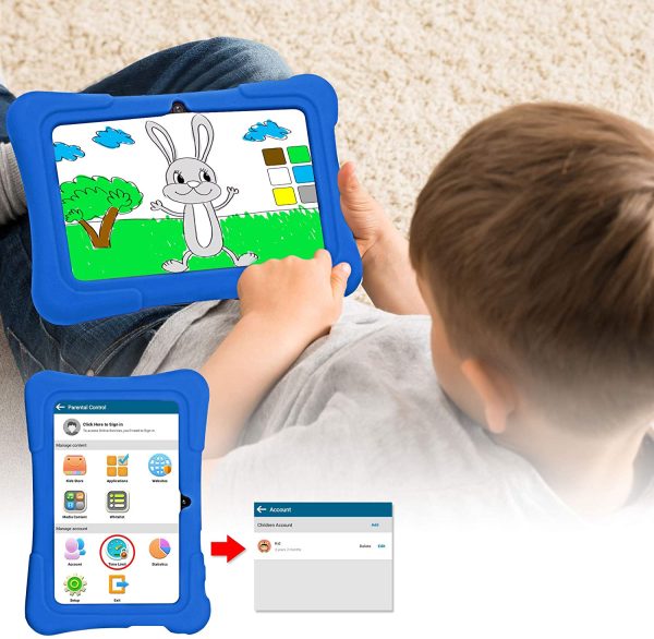 Tablet per bambini Pritom 7 pollici, Quad Core, Android 10, 16GB di ROM, WiFi, Istruzione, giochi, software per bambini preinstallato con custodia per tablet per bambini, controllo genitori (blu) - immagine 7