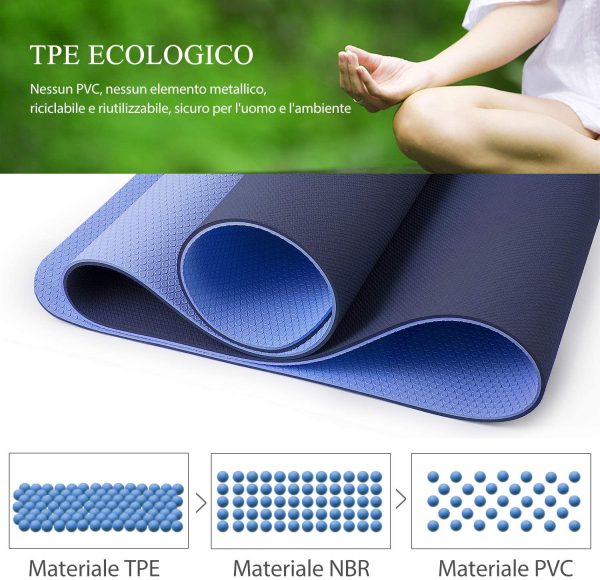 TOPLUS Tappetino da Yoga, Tappetino da Yoga Imbottito e Antiscivolo Fitness Pilates e Ginnastica con Cinturino di TPE,180 x 60 cm - immagine 6