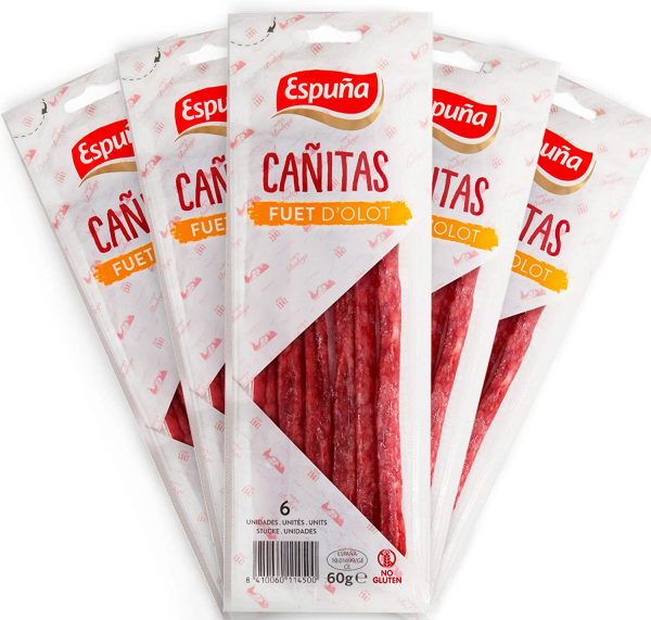 Snack di salami fuet - Alternativa alla Carne Secca - Il complemento ideale per la tua dieta Paleo o Keto, ricco di proteine, in 5 confezioni da 60 g (300 g) - Gluten free