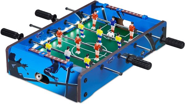 Relaxdays Biliardino Calcio Balilla da Tavolo, con Illuminazione LED, Bambini & Adulti, 4 Aste con 2 Palline, Mini, Blu, Colore, 10024099 - immagine 6