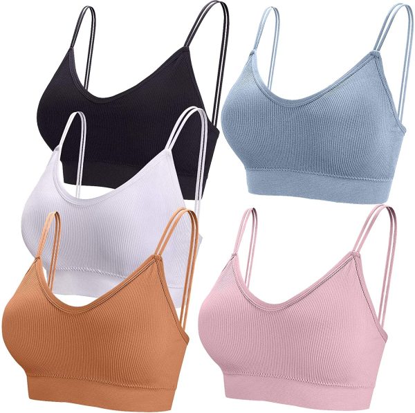 BQTQ 5 Pezzi Reggiseno a Canotta V Collo Bralette Senza Ferretto per Donna, 5 Colori - immagine 2