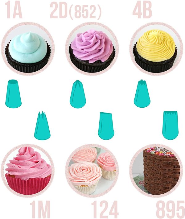 Cukkicakes Set di 6 Beccucci per Sac a Poche Grandi Professionali (1M, 2D, 4B, 1A, 124 e 895) per Decorare Cupcakes, Torte, Zeppole, Biscotti & Churros - Bocchette per Pasticceria prodotte in Corea - immagine 7