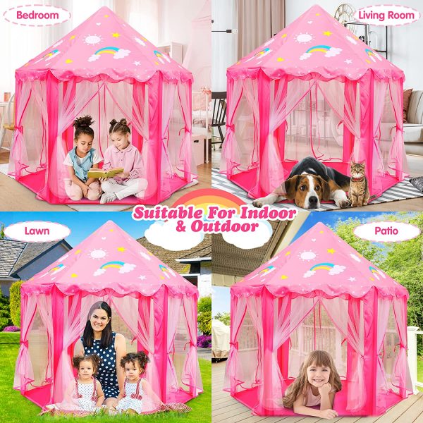 Fivejoy Tenda da Gioco, Rosa Castello per Ragazze e Bambini, Tenda per Bambini, Portatile Tenda per Interni ed Esterni, Regalo per Bambini, Rosa - immagine 3