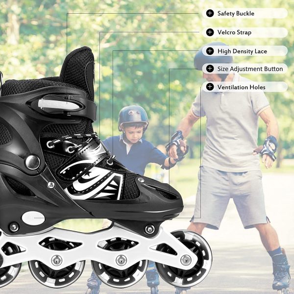 Pattini in Linea Regolabili con LED Ruote, ULIOLI Inline Skates Illuminate per Ragazzi/Bambini/Adulti, Pattini Fila Confortevole e Traspiranti con 8 Rotelle Illuminanti (EU 28-42) Rosa - immagine 5