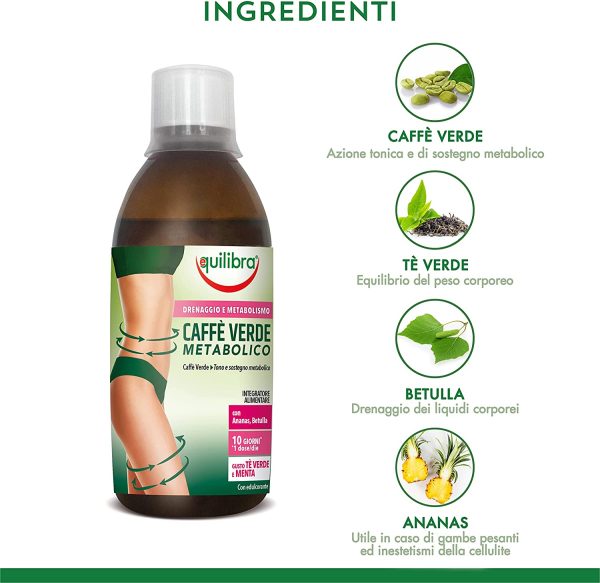 Equilibra Integratori Alimentari, Caff?? Verde Metabolico, Integratore per l'Equilibrio del Peso Corporeo, con T?? Verde, Ananas, Betulla, Tarassaco e Caff?? Verde, 3 Bottiglie da 500 ml - immagine 3