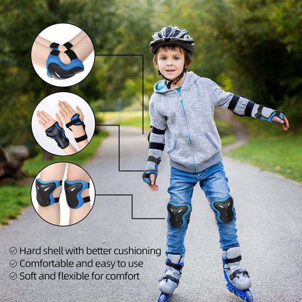 WayEee Set di Protezioni per Bambini, 6 in 1 Protettivi dei Bambini Set Ginocchiere per Bambini Set di Gomitiere con Cinghia Regolabile per Pattini, Monopattini, Ciclismo, Skateboard, Roller - immagine 7