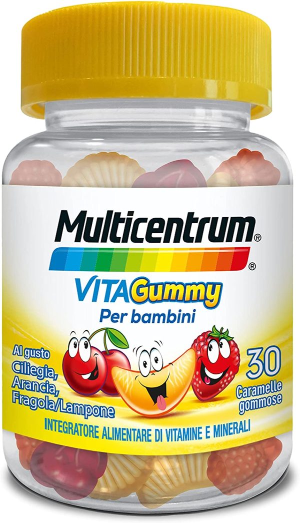 Multicentrum Vitagummy Integratore alimentare di vitamine e minerali formulato per Bambini 3+, con Vitamina D e Iodio, gusto frutta mista, 30 caramelle gommose da consumare dove e quando vuoi