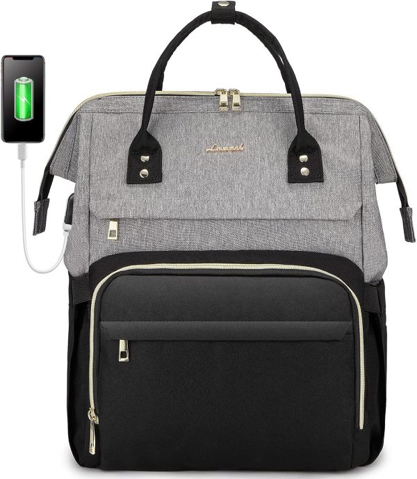 Zaino Porta PC Donna, Zaino Antifurto Impermeabile Donna, Zaino per Laptop Portatile 17 Pollici, Zaino per Viaggi Affari, Grigio e Nero - immagine 2