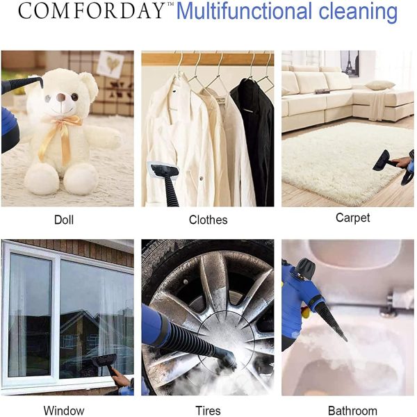 Comforday Pulitore a Vapore Portatile, Pulizia a Vapore Per Tutta la Casa Pressurizzata Naturale con Set di Accessori Da 12 Pezzi Multi-Superficie Per Cucina, Bagno, Finestre - immagine 6