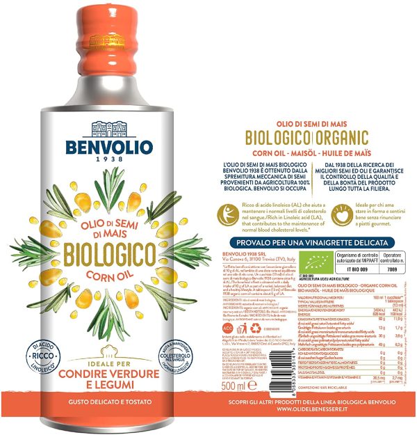 Olio di Mais Biologico - BENVOLIO 1938 | 500Ml - Olio di semi di Mais BIO Ricco di acido linoleico, Olio di Granoturco BIO proveniente da germe di granoturco biologico ORGANIC CORN SEED OIL - immagine 3