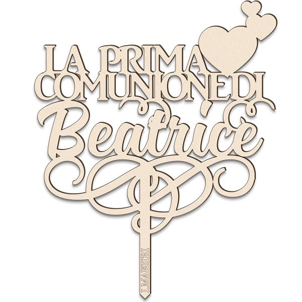 Cake topper Prima Comunione con cuoricini personalizzabile con nome - I MAESTRI - immagine 2