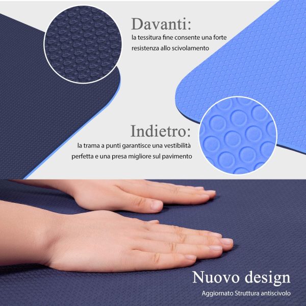 TOPLUS Tappetino da Yoga, Tappetino da Yoga Imbottito e Antiscivolo Fitness Pilates e Ginnastica con Cinturino di TPE,180 x 60 cm - immagine 2