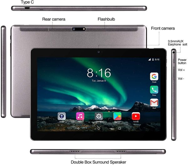 Tablet 10 Pollici 8 Core -  Android 10.0 Certificato da Google GMS Tablet 4G LTE,4 GB di RAM e 64 GB, Doppia SIM,GPS,WiFi,Ttastiera Bluetooth,Mouse,Custodia per Tablet e Altro Incluso - Gray - immagine 5