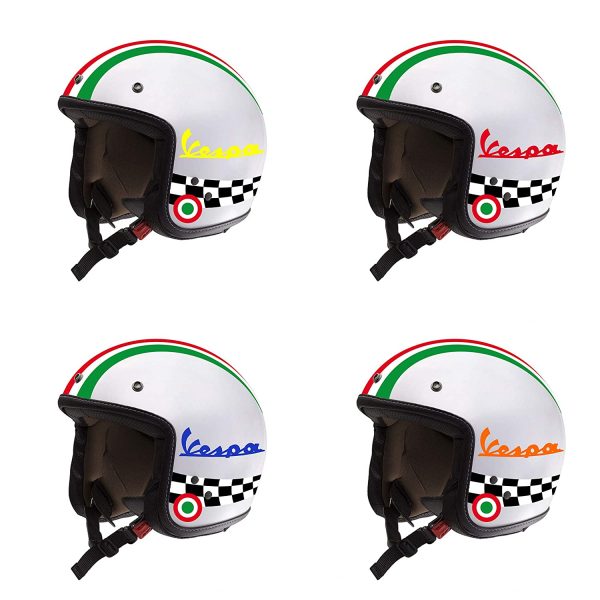 Adesivi per Casco Kit VESPA - Nero Rosso Blu Giallo Arancione - Strisce Italia Cerchio Bandiera Scacchi Helmet VINILE LUCIDO HD - immagine 5