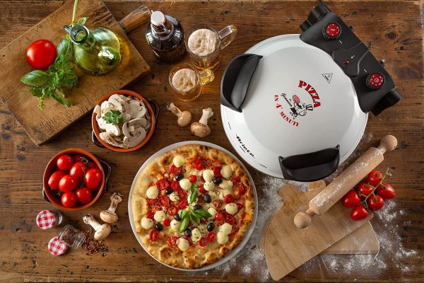 918 Pizza in 4' minuti, Forno Pizza, 1200 W, Pietra refrattaria con trattamento anti-aderente, Temperatura Max 400??C, 5 livelli di cottura, Bianco - immagine 2