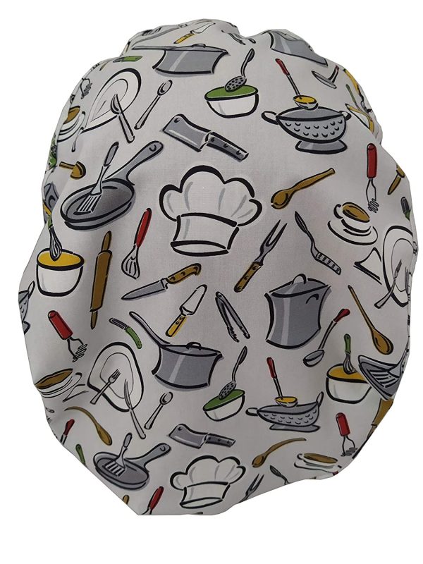 Cappello da cuoco da donna UTENSILI DA CUCINA per Capelli Lunghi Catering Con assorbente sulla fronte Regolabile a piacere senza nodi con tenditore - immagine 2