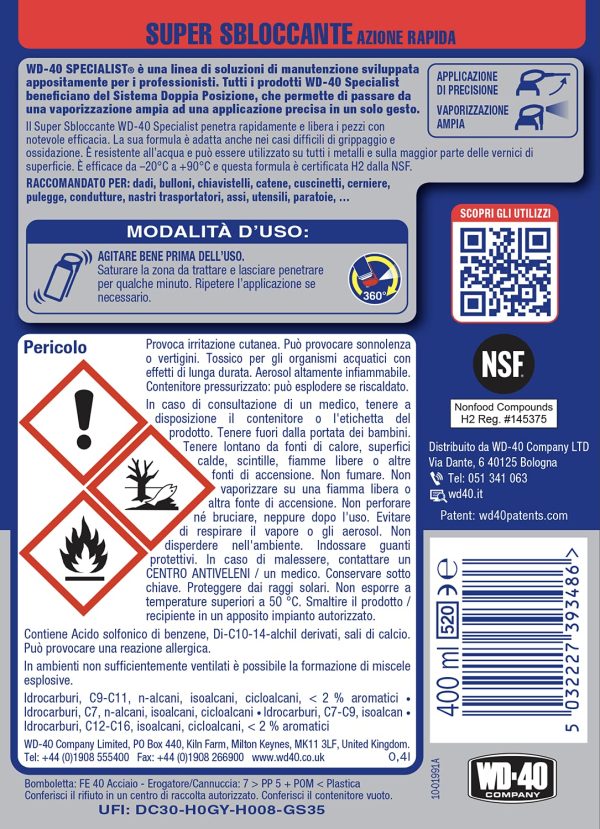 WD-40 Specialist - Super Sbloccante Lubrificante Spray Azione Rapida con Sistema Doppia Posizione - 400 ml - immagine 8