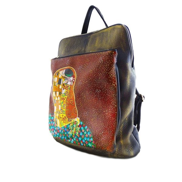 Borsa Zaino in pelle dipinta a mano - IL BACIO DI KLIMT - Borse zaino Donna, Borse a Spalla, Vera Pelle, Made in Italy, in Pelle Dipinta, Zainetto e Borse a Tracolla, Lavorazione Artigianale