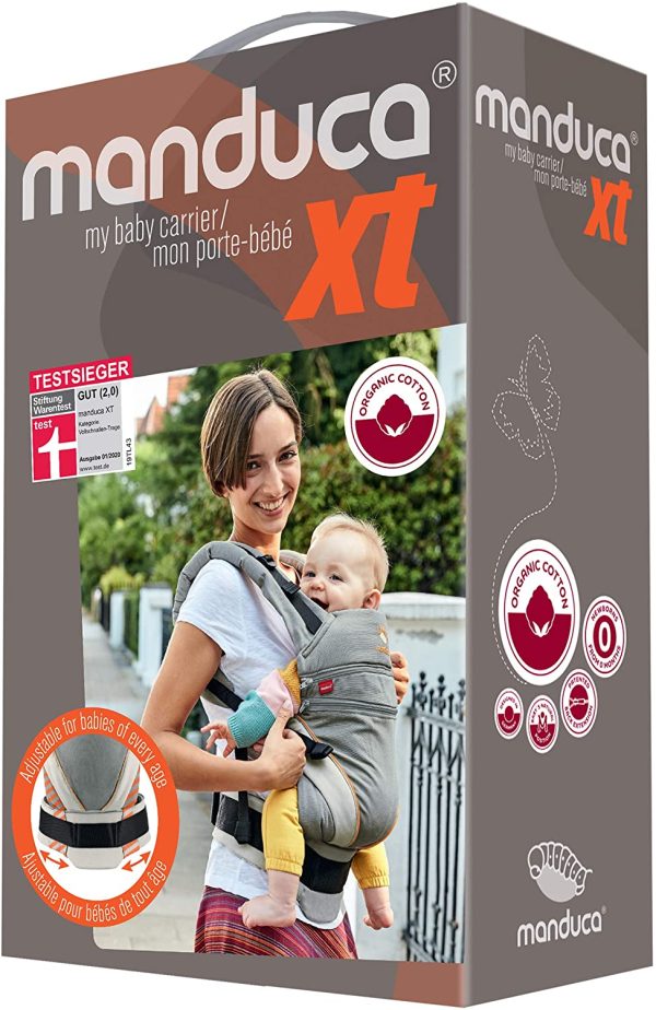 manduca XT > < Marsupio e porta beb?? ergonomico con sedile regolabile per neonati dalla nascita & bambini fino a 20 kg, cotone biologico (XT Cotton, denimrouge-toffee) - immagine 4