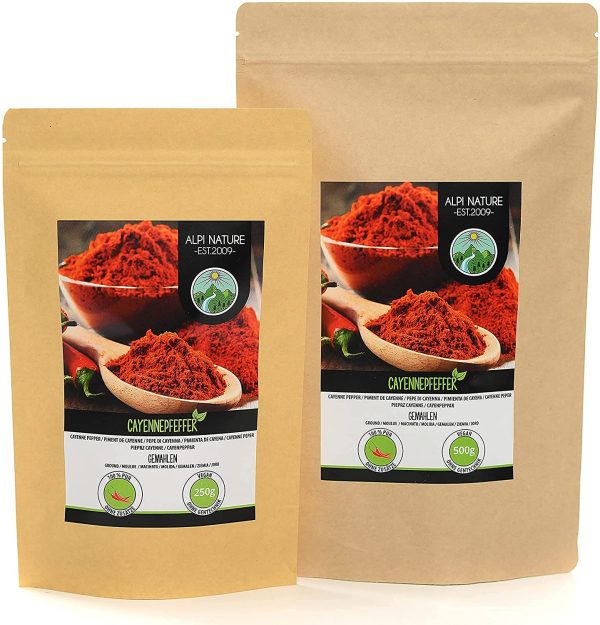 Peperoncino di Caienna macinato (250g), pepe di Caienna in polvere, 100% naturale, molto piccante, delicatamente essiccato e macinato, senza additivi - immagine 5