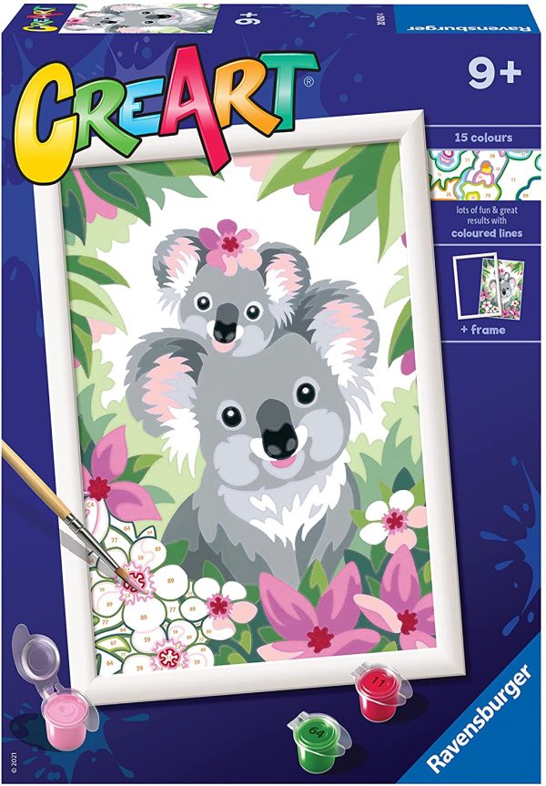 Ravensburger CreArt, Sweet Koala, Gioco Creativo per Bambini, Et?? Raccomandata 9+, Contiene una Tavola Prestampata e un Tracciato che Guida l'Attivit??, 20 x 27 x 5 CM