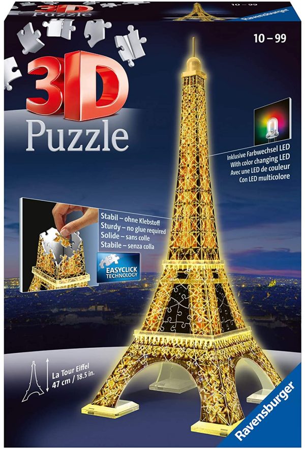 Ravensburger 11668 Puzzle 3D, Sistema Solare, 540 Pezzi & 12579 Puzzle 3D Torre Eiffel, Edizione Speciale Notte Con Led, 216 Pezzi - immagine 4