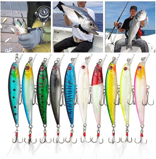 Weinsamkeit Esca da Pesca Spinning, 10 Pezzi 3D Esche Artificiali Esca Finta Pesca Mare, Fishing Lure per Trota Spigola Luccio, Pesca Accessori Kit per Acqua Dolce e Salata - immagine 6