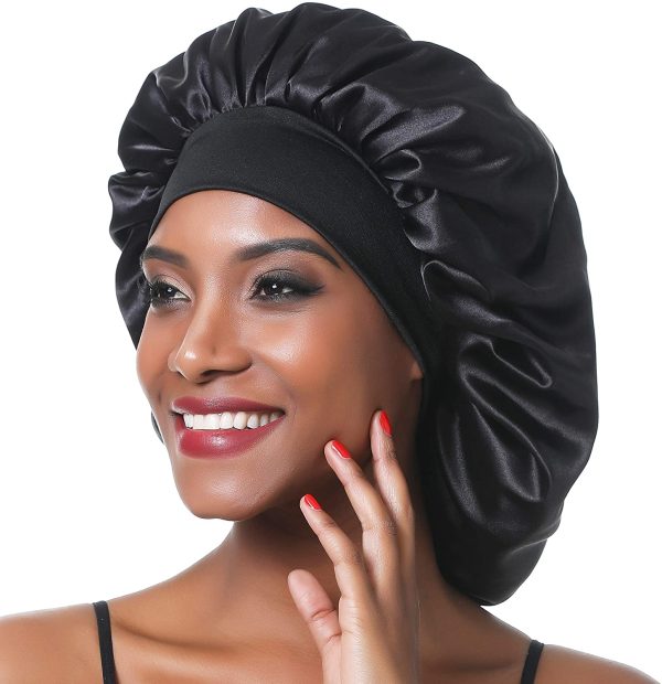 SENGTERM Berretto da Notte con Elastico in Seta Cuffia per Capelli Cappuccio in Raso Elastico Cuffia Notte Seta Traspirante Berretto Notte Cappello Lunghi Cofano Copricapo Berretto Notte Seta Largo - immagine 4