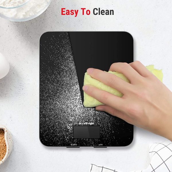 ACCUWEIGHT Bilancia da Cucina Digitale Con Funzione Peso Tara Bilancia Alimenti Elettronica Multifunzione con Display LCD per Pesare Cibo Liquidi Fino a 5 kg / 11 lbs Superficie in Vetro Temperato - immagine 2