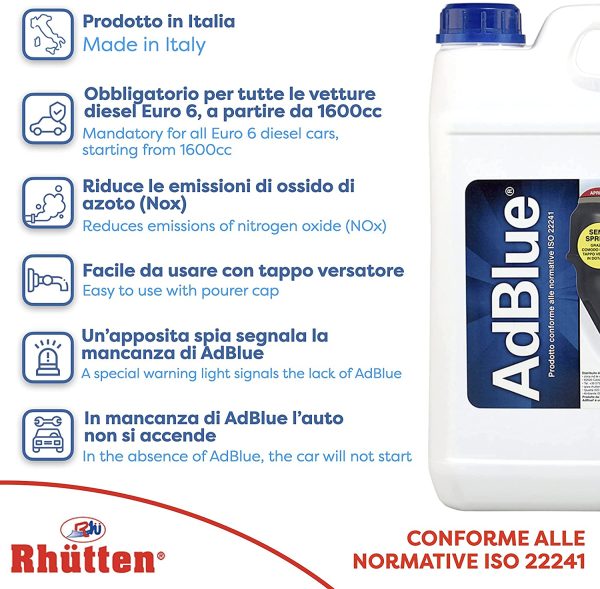 Rh??tten, AdBlue per Motori Diesel, Additivo di Sintesi a Base di Urea, Preserva l'Andamento dei componenti del SCR, Blocca l??Accumulo delle Impurit?? nel Catalizzatore, Dotato di Tappo Versatore, 5L - immagine 8