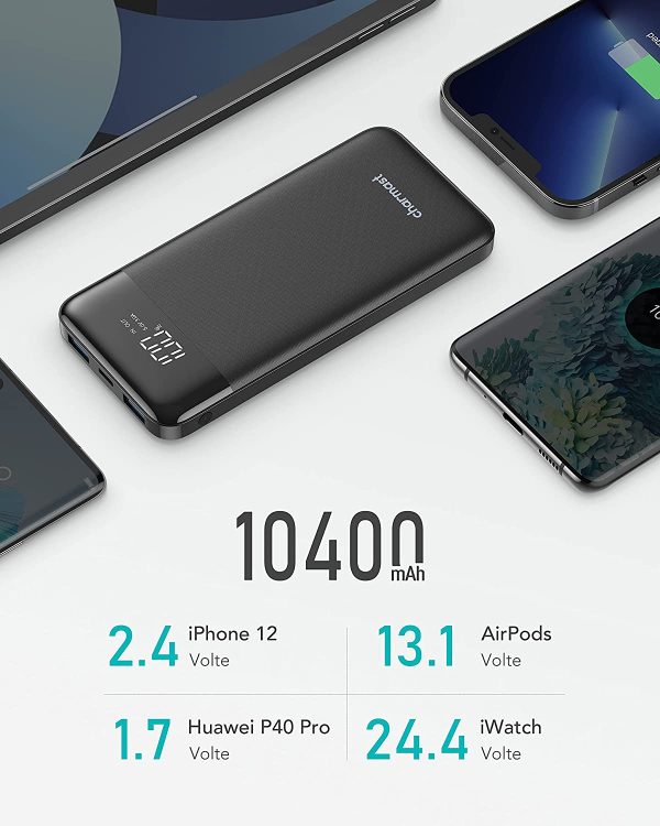 Powerbank 10400mAh, USB C Caricabatterie Portatile con LED Digitale Display Batteria Esterna Portatile con 2 ingressi e 3 uscite da 5V/3A per Huawei Xiaomi Smartphone.(Nero) - immagine 3