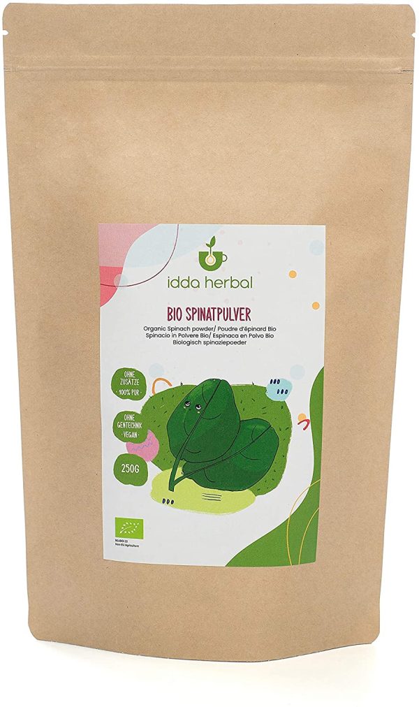 Spinaci bio in polvere (250g), spinaci macinati, 100% naturali, macinati delicatamente, senza additivi, vegani - immagine 2