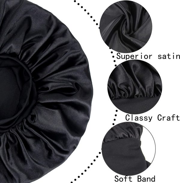 SENGTERM Berretto da Notte con Elastico in Seta Cuffia per Capelli Cappuccio in Raso Elastico Cuffia Notte Seta Traspirante Berretto Notte Cappello Lunghi Cofano Copricapo Berretto Notte Seta Largo - immagine 2