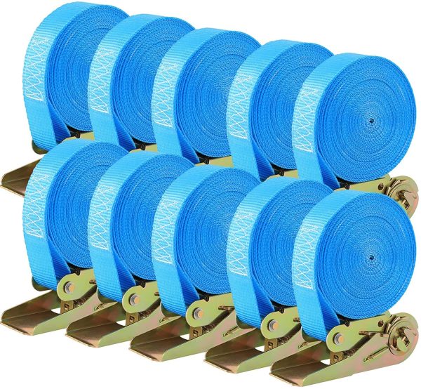 Cinghie a Cricchetto 10 Pezzi, Set di Cinghie di Fissaggio da 6m, 25 mm??Resistenti per Carico 800 kg, per Fissaggio del Carico, Colore Blu - immagine 4