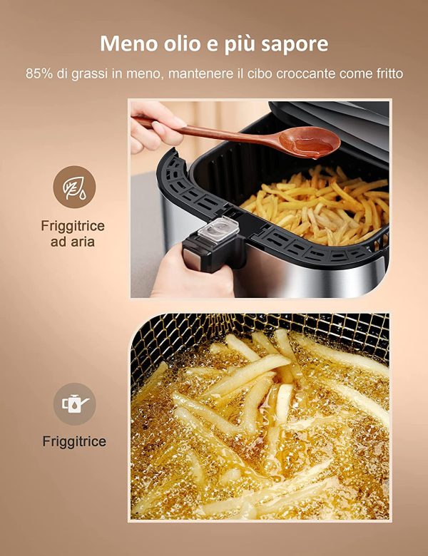 5,5 Litri Friggitrice ad Aria Calda, Air Fryer con 11 Programmi, Preriscaldamento, Display Digitale, Tempo Temperatura Regolabili, senza PFOA&BPA, Ricette, 1700W - immagine 3