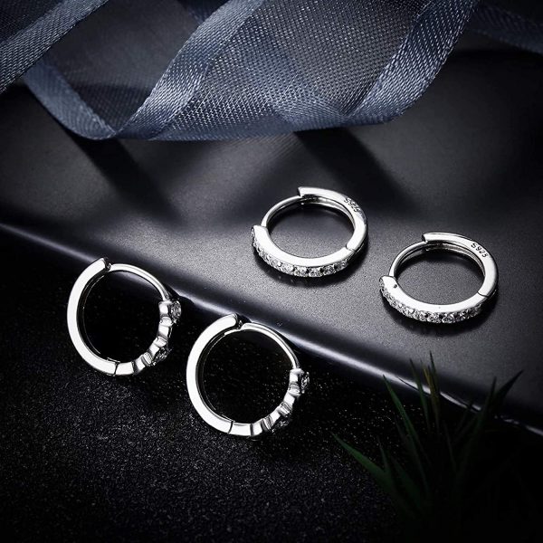 CASSIECA 2 Paia Cerchio Orecchini in Argento Sterling 925 per Donna Ragazze Cuore Orecchini Cerchio Piccolo Brillante Orecchini Zircone Orecchini - immagine 2