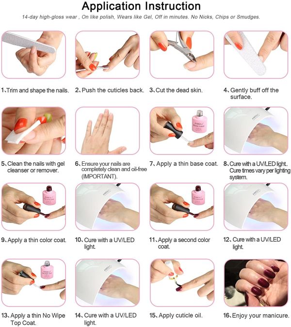 AIMEILI Base e Top coat Semipermanente Smalto Semipermanente per Unghie in Gel Soak Off UV LED Smalti Gel per Unghie Kit Semipermanente Unghie Kit per Manicure 2 x 8ml - immagine 6