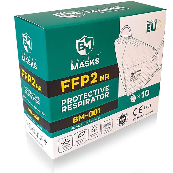 10x Mascherine FFP2 Baltic Masks Bianche, Certificate Ce, Protettiva per Respiratore Monouso FFP2 Sistema di filtrazione a 5 strati> 95%