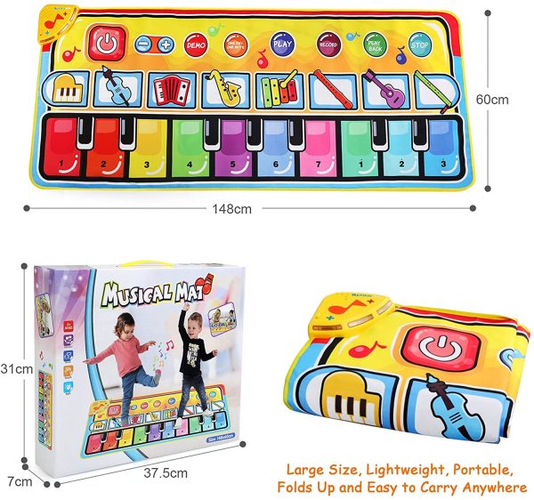 Ballery Tappeto Musicale Bambini, 148 x 60cm Grande Tastiera Pianoforte Musichette Giocattolo Tappetino da Ballo per Pianoforte Piano Mat Educativo Perfetto Natale Regalo per Bambini Bimbi - immagine 5